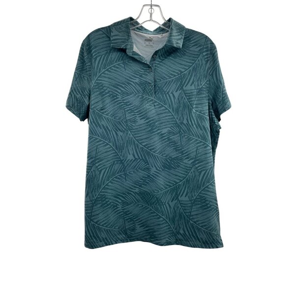 Puma Women's Leaf Print Polo Top Green Size XL - Picture 1 of 9